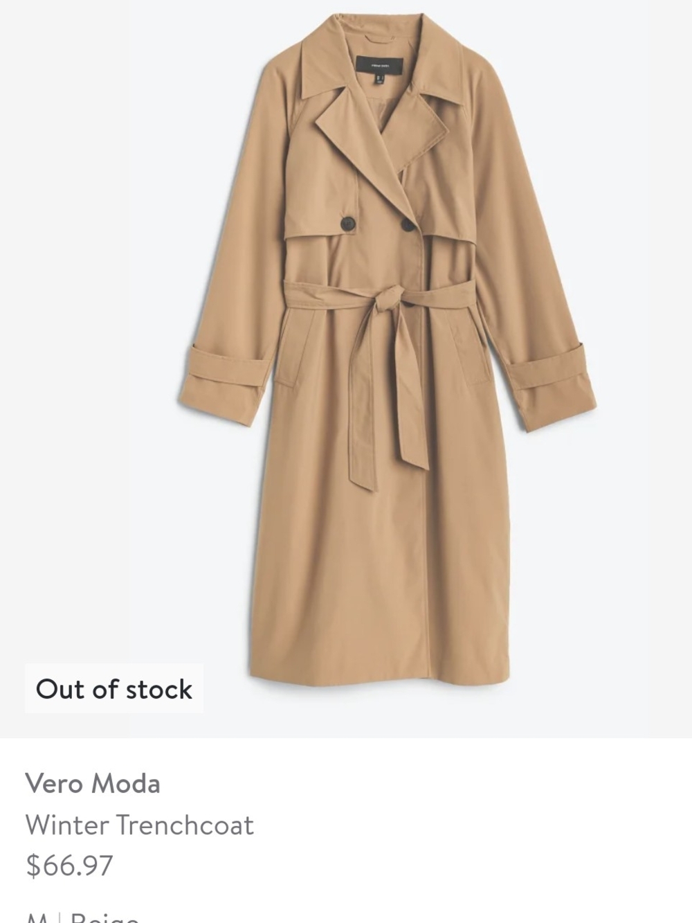 NWOT | Vero Moda Beige Trench Coat | Size Medium